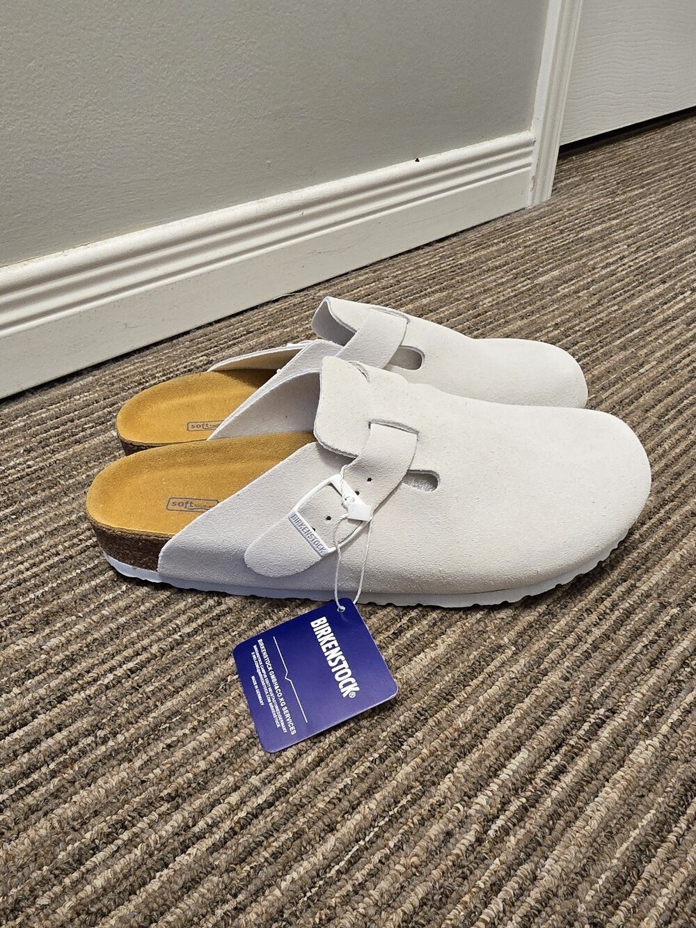 Birkenstock Boston,Suede,White,Unisex, Men 9 Ladies 11